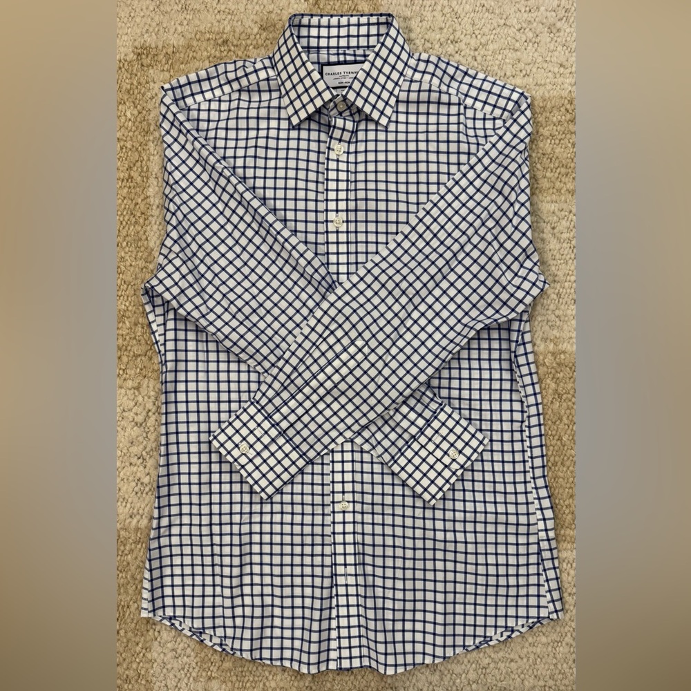 Charles Tyrwhitt Twill Grid Shirt - Cobalt Blue Slim Fit 15”/32”